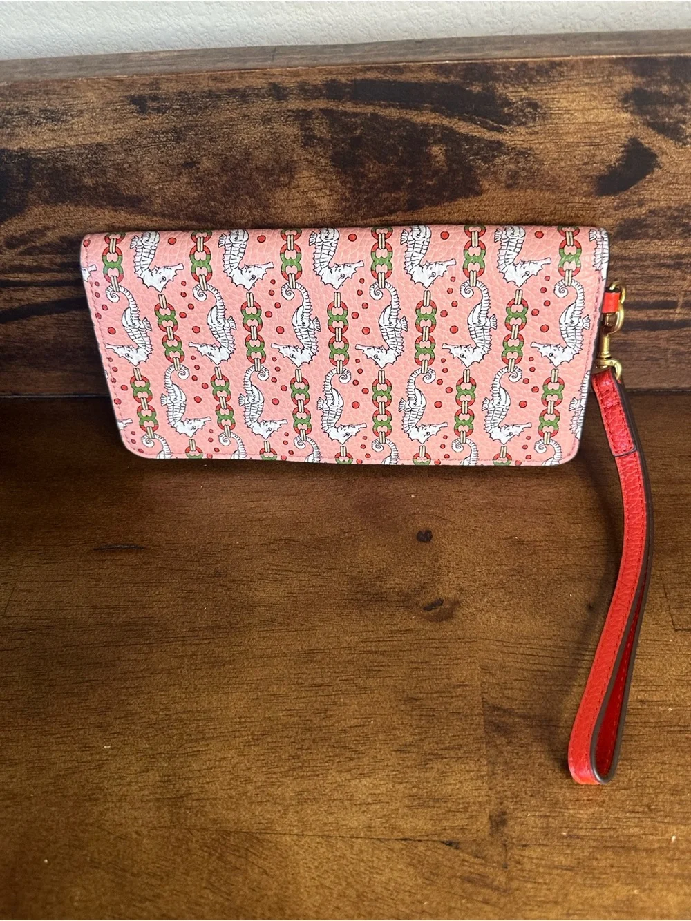 Tory Burch RARE Seahorse Print Slim Wallet Wristlet
